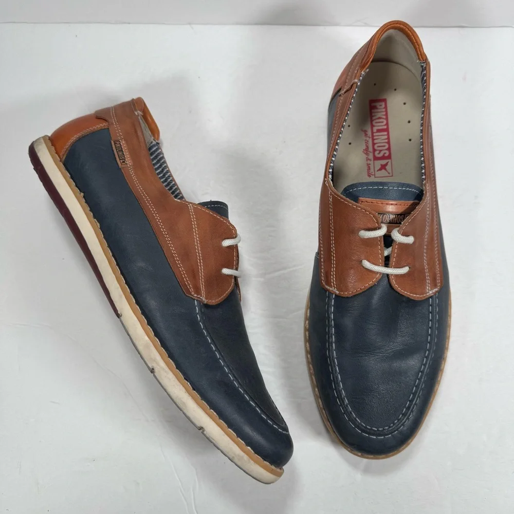 Pikolinos Jucar M4E-1035BFC1 Blue Brown Leather Boat Shoes Men Size 10